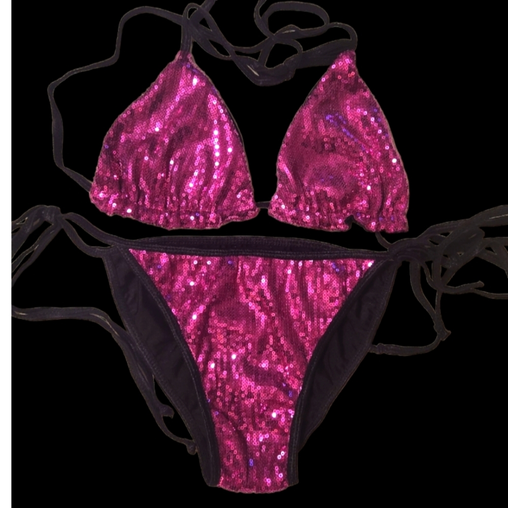 Metallic HOT PINK SEQUIN LITTLE TINY BIKINI.